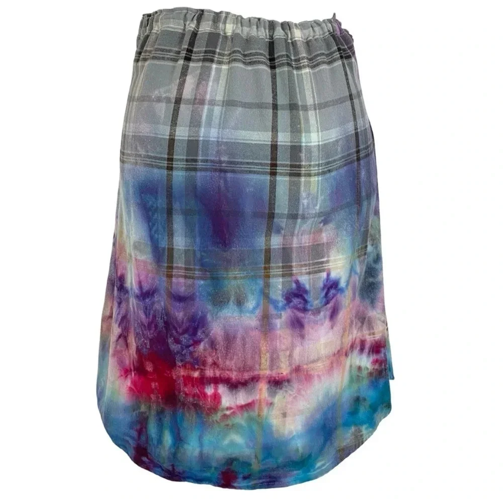 Handmade Shirt Skirt Womens XS - Small Tie Dye Flannel Plaid Tie Waist Skirt